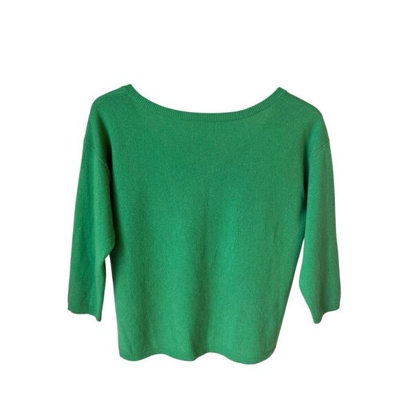 Ann Taylor 100% Cashmere Kelly Green 3/4 Sleeve Sweater Size M - Picture 2 of 9